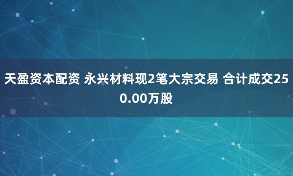 天盈资本配资 永兴材料现2笔大宗交易 合计成交250.00万股